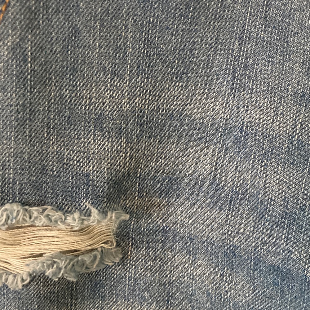 Denim Short Overalls - Blue Distressed Women's Jeans - Picture 5 of 11
